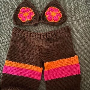 Brown and Pink Floral Bikini Set